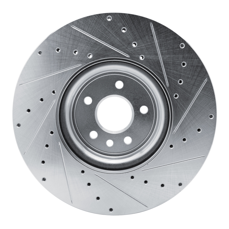 Jaguar XF Brake Rotor (1) - Front Left - R1 Concepts - Drilled & Slotted - Silver - `16-`24